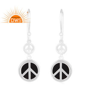 Solid Sterling Silver Dangle Earrings Fine Jewelry Supplier Fantastic Black Onyx Gemstone Earrings - Product Image 1