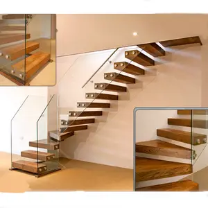 floating stair import staircase with tempered glass railing L shape design