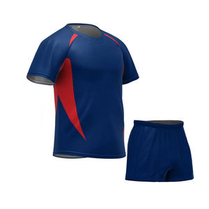 Tenue d'équipe de rugby, uniforme jaune et bleu, pull à manches courtes, coupe ajustée, ensemble d'entraînement de rugby - Product Image 2