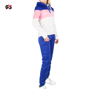 Ensemble de survêtement pour femmes, pull-over à boutons et panneaux de couleur, sweat-shirt à capuche, pantalon de jogging, en molleton de Polyester, vente d'usine OEM - Product Image 3