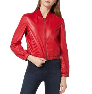Chaqueta de piel de cordero con cierre de botón y cinturón para mujer, Color rojo afilado, moda informal con piel de zorro, 100% - Product Image 1