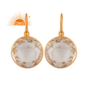 Boucles d'oreilles pendantes en argent 925 plaqué or 18 carats, ornées de cristaux de quartz, fabriquées à la main, par un fournisseur de bijoux de créateur - Product Image 1