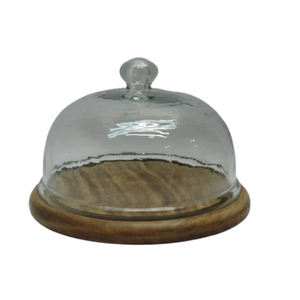 Base de madera de acacia hecha a mano al por mayor con cúpula de cristal para la exhibición de Navidad forma redonda logotipo personalizado impresión - Product Image 1