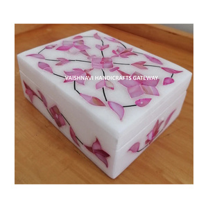 กล่องเครื่องประดับหินอ่อนสีขาวบริสุทธิ์จากออสเตรเลีย ประดับด้วยมุกสีชมพู เหมาะสำหรับเป็นของขวัญ - Product Image 1