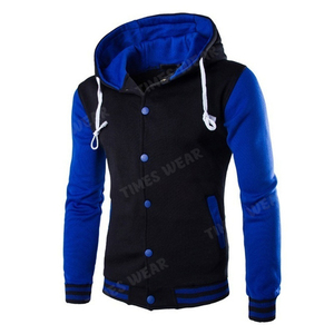 Cárdigan corto ajustado para hombre, estilo Varsity Jacket con acabado cepillado, chaqueta de béisbol con capucha para invierno sin cuello - Product Image 1