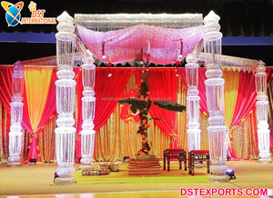 Mandap de mariage classique indien en or, magnifiques piliers fins en or pour mariage à Maurice, Mandap circulaire en or pour mariage à Sydney - Product Image 4