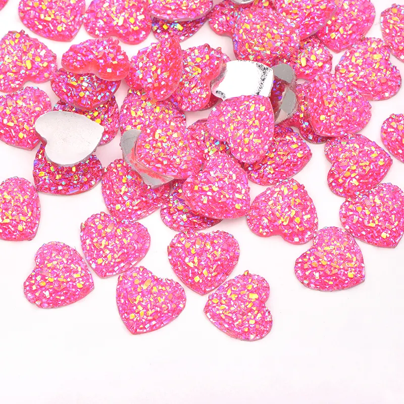 Piedras de cristal brillantes de 12mm para decoración, gemas de resina con apliques, corazón Rosa AB