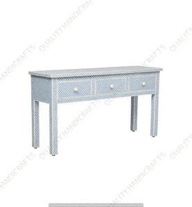 Mesa Consola Moderna de Madera con Incrustaciones de Hueso Blanco, Estilo Antiguo, con 3 Cajones, Decoración para Sala de Estar y Comedor, Artesanía de Calidad India - Product Image 2