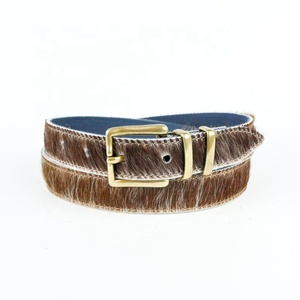 Ceinture western VES-0006 faite à la main en cuir véritable de 1 "avec cheveux en cuir naturel sur boucle en cuivre de 25 mm de largeur-Pièce de déclaration - Product Image 2