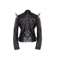 Veste en cuir noir gothique pour homme avec longues pointes métalliques, style rockeur punk, Bad Boys Club, vestes de motard faites à la main