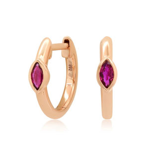 Genuine Marquise Shape Genuine Ruby Gemstone Lever Back <b>Huggie</b> Hoop <b>Earrings</b> Manufacturer Wholesale Jewelry - Product Image 1