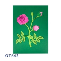 Carte pop-up artisanale en papier fleur de rose verte, magnifique bouquet de roses, carte de vœux en papier kirigami, artisanat vietnamien unique, souvenir