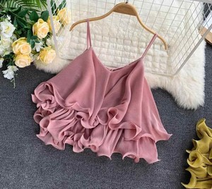 Blusa holgada sin mangas con volantes para verano, camisa con cuello de pico para mujer, 2019 - Product Image 4