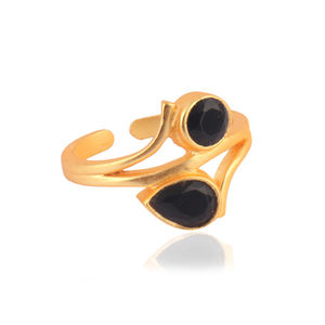 Anillo de piedras preciosas de ónix negro natural chapado en oro pulsera ajustable anillo de piedra Doble - Product Image 1