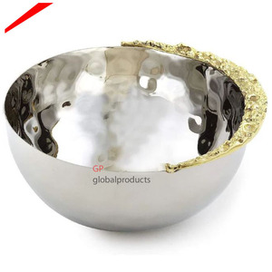 Bol de service rond en verre au design unique et attrayant avec base dorée décorative, bol de service pour la décoration de la maison - Product Image 3