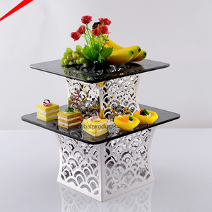 Stainless Steel Glass and Metal Royal Silver and Black Wedding Food Display Stand Set Dessert Display Stand - Product Image 3