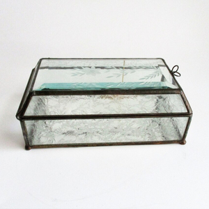 <b>Cheap</b> Price Vintage Etched Leaded Glass <b>Box</b> Jewelry Casket Beveled Glass Mirrored Trinket <b>Box</b> Floral Etching - Product Image 1