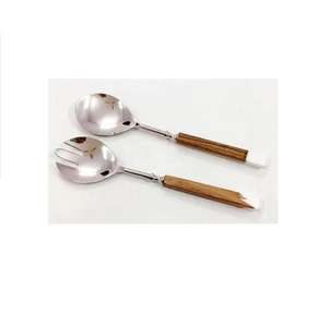 Good Quality Handmade Acacia <b>Wood</b> <b>Salad</b> <b>Server</b> Set with Terrazzo Handle Vintage Style Kitchen Utensils Decorative Serving Tool - Product Image 4