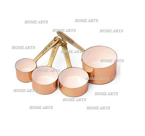 Juego de 4 tazas medidoras de forma redonda, último diseño, tazas medidoras de ingredientes pulidos de cobre con asas de latón - Product Image 5