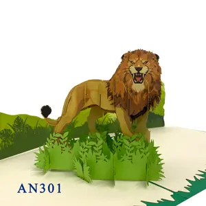 狮子3D问候弹出卡新款创意手工礼物便宜批发3D卡越南