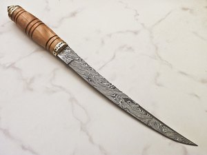 Ensemble de couteaux à filet en acier Damas avec manche en bois Lame en acier au carbone pour la cuisine et le boucher Comprend une gaine - Product Image 5