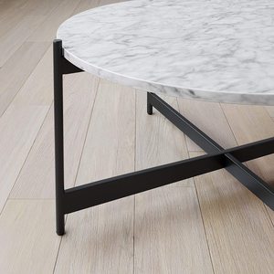Modern Simple Coffee <b>Table</b> Black Powder Coated Metal with Lega <b>White</b> Stainless <b>Marble</b> Decor Multifunctional Hall Center Piece - Product Image 2