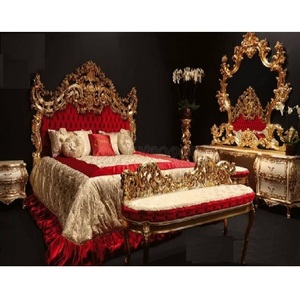 Ensemble de meubles de chambre à coucher de luxe en teck sculpté moderne, lit king-size, qualité supérieure, tabouret de chevet, taille personnalisable - Product Image 1