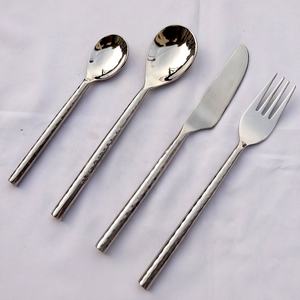 Round Hammered <b>Plain</b> Handle in a Gift Box Elegant Cutlery Set Crab Fork Spoon & Fork Set Upside Down Front - Product Image 2