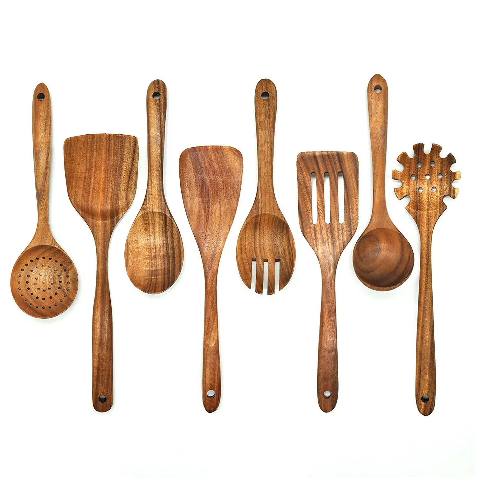 Salad wooden Spoon mixing serving Skimmer spatula and turner Cheep Wooden Serving Spoons Set of 8 pieces at low price