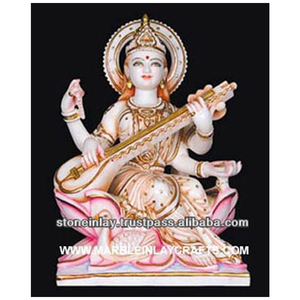 Statue de Saraswati Maa en marbre pur indien du Rajasthan, Makrana, très belle - Product Image 1