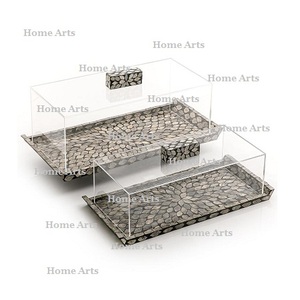 Lot de 2 plateaux de service incrustés avec couvercle en acrylique forme rectangulaire plateau en bois de taille personnalisée à vendre - Product Image 5