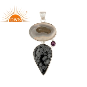 De plata maciza 925 chicas grueso venta al por mayor de joyería colgante de cuarzo Solar Obsidiana Copo de nieve colgante de piedras preciosas colgante proveedor de joyas - Product Image 1