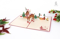Carte de vœux artisanale vietnamienne 3D imprimée, motif renne bébé Kirigami, style amour, multicolore, pour les fêtes, souvenir en papier