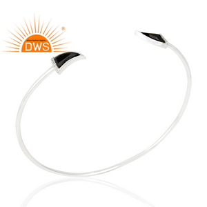 Dark Black Onyx <b>Gemstone</b> <b>Bracelet</b> Tooth Horn Fine Sterling Silver Designer Cuff <b>Bracelet</b> Jewelry Supplier Classic Collection - Product Image 1