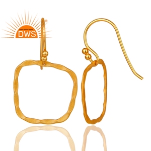 Boucle d'oreille en argent massif 925 plaqué or, bijou pendant en forme de cercle martelé, vente en gros - Product Image 3