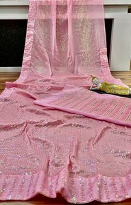 Bollwood-Sehnz estilo enmalle, Saree, real, color rosa - Product Image 4