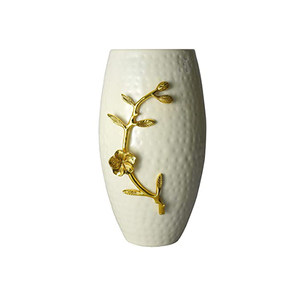 Florero de hoja blanca y dorada de esmalte martillado ovalado Venta al por mayor y de alta calidad y proveedores - Product Image 1