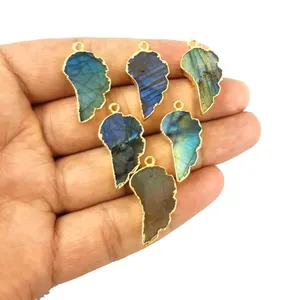 Labradorite Wing Shape Electroplated Charm Pendant Necklace and Bracelet Making charm Jeweler component