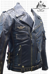 Veste en cuir de motard en cuir de qualité supérieure AK pour hommes, véritable peau de vache, nouveau HD noir pour hommes, tissu en cuir pour hiver Polyester - Product Image 5