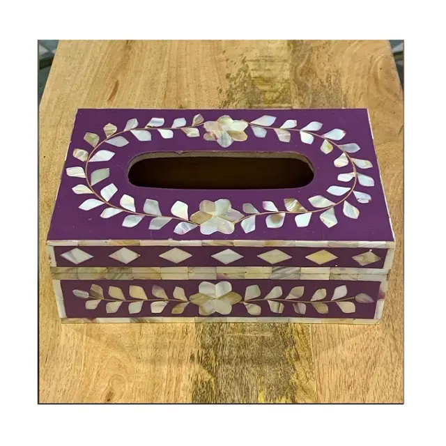Newest Design Mother Of Pearl Work Tissue Box Bestest Quality Purple Color Napkin Box At Affordable Price