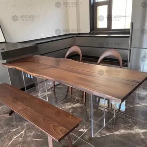 黑胡桃木屠夫块柜台顶部实木餐桌平板/活边桌 (顶部) 长度从2.5英尺到16.5英尺