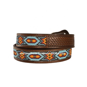 Cinturón de cuentas occidental de cuero genuino 100% hecho a medida, diseño tallado a mano, aleación, todos los tamaños, colores disponibles, fabricante al por mayor - Product Image 1