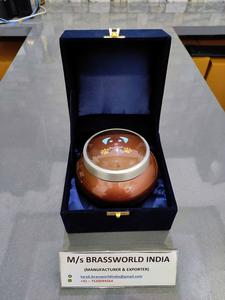 brown odyssey with colourful pet paw hand painted aluminium pet cremation urn <b>funeral</b> <b>supplies</b> Brassworld India - Product Image 3