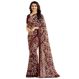 Fabuloso Sari de Seda Georgette Estampado con Bordado para Boda, Pieza de Blusa Multicolor Lavable, Especial para Mujeres Indias en Ocasiones Especiales - Product Image 3