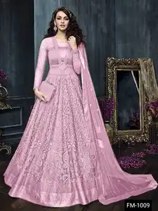 Netto Stof Heavy Borduren Gown Pakistaanse Stijl Salwar Kameez Voor Dames Party Wear