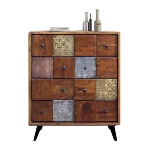 COMMODE 16 TIROIRS À FERMETURE DOUX Acacia Bois Massif Industriel MEUBLE RUSTIQUE