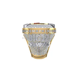 10kt sarı altın 75 gram özel şampiyonluk yüzüğü erkekler için çivili gerçek elmas/şampiyonluk yüzüğü