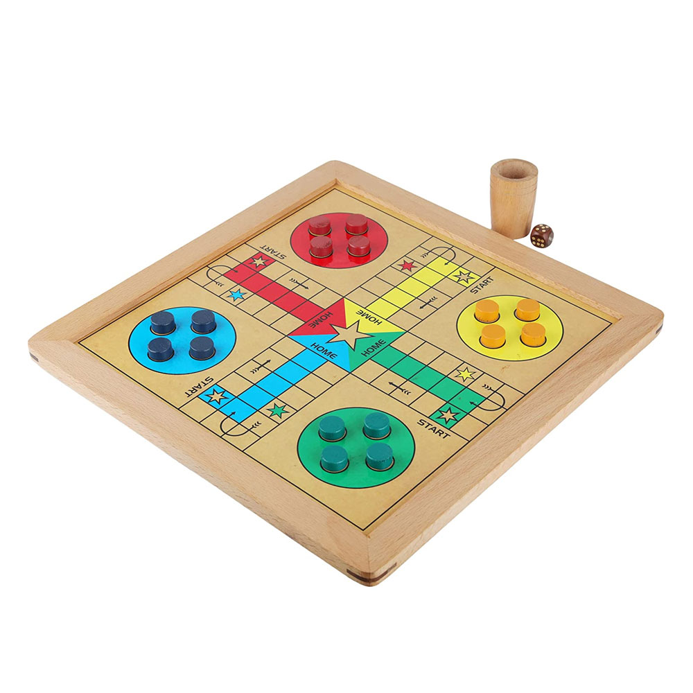 Ahşap el yapımı Ludo + satranç 2 in 1 masa oyunu ile bir Set Ludo paraları + zar ve satranç ucuz fiyat