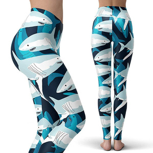 Leggings Personalizados OEM con Estampado Floral, Cintura Media, Largura hasta el Tobillo, Tejido Elástico de Algodón y Fibra de Bambú, Pantalones Casuales Azules y Blancos para Mujer - Product Image 3