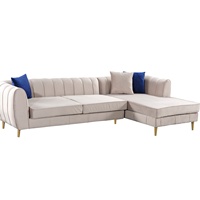 Sofá Seccional Esquinero Chesterfield Moderno de Terciopelo con Botonaduras, Sofá Cama con Estructura de Madera Maciza para Apartamento, Sala de Estar, Gimnasio, Centro Comercial, Hospital